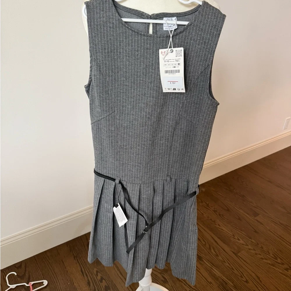 ZARA Kids | Gray | Pinstripe belted DRESS